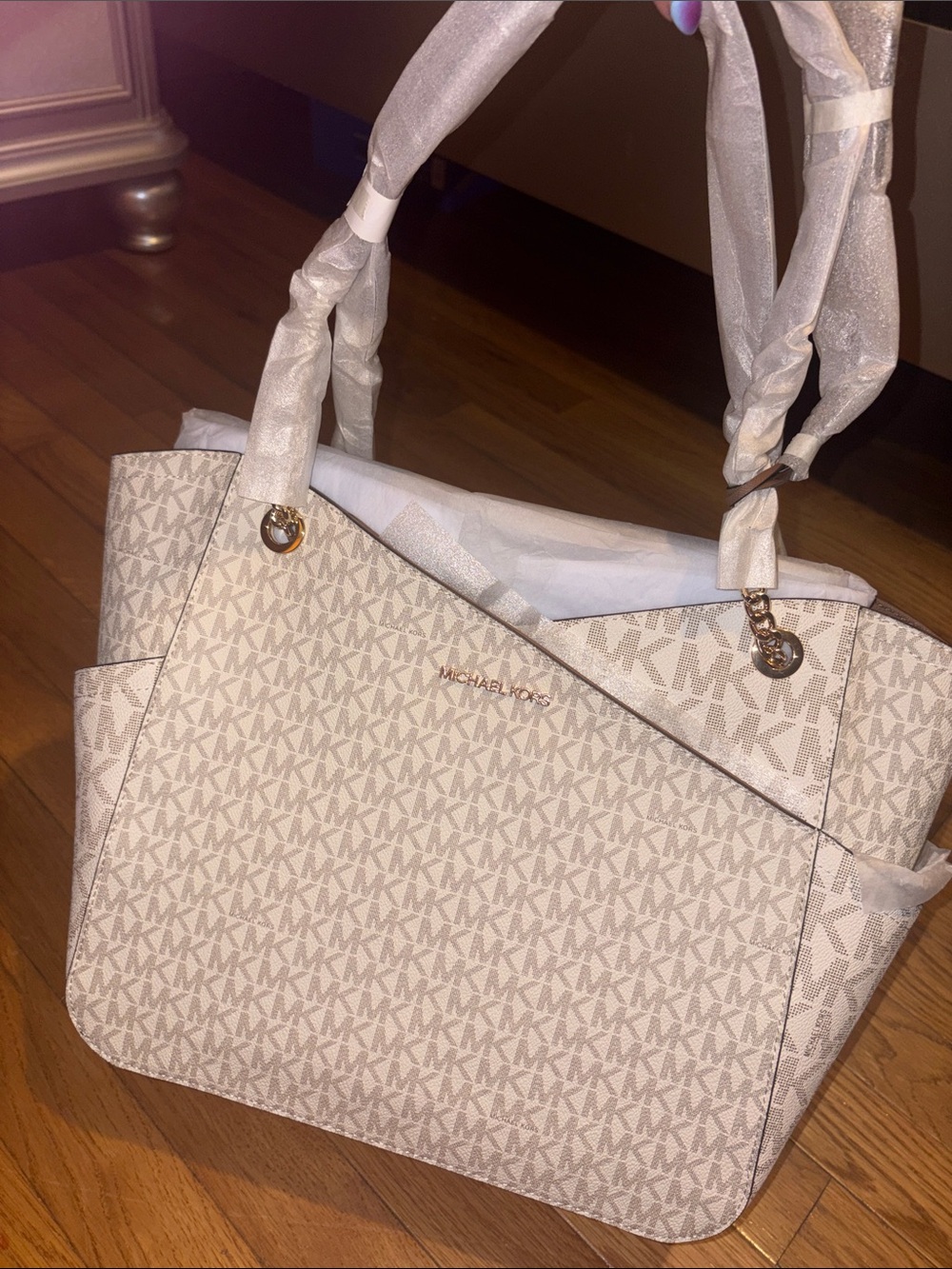 Michael Kors Beige/Cream Monogram Tote with Gold Hardware - Picture 3 of 5
